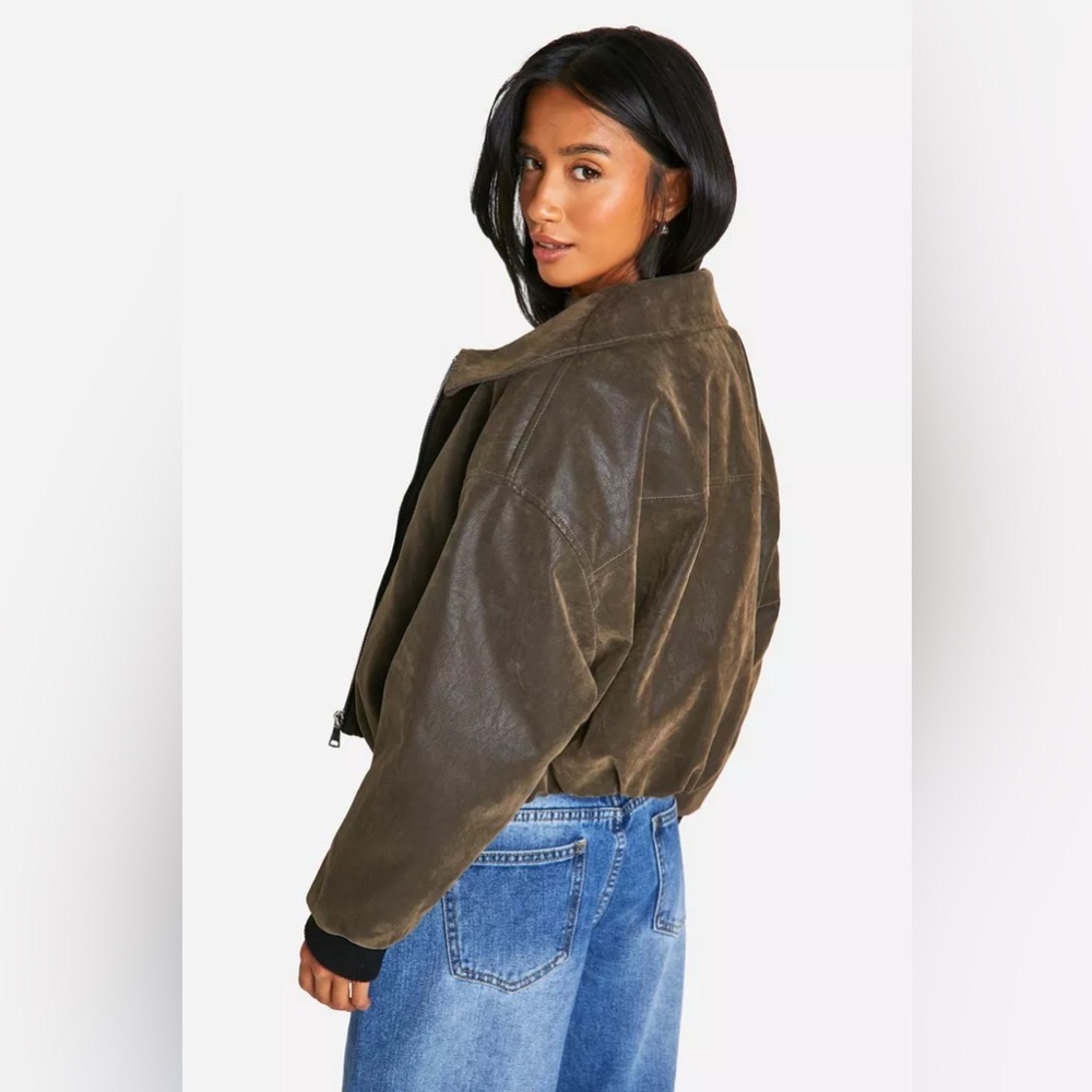NWT Vintage Faux Leather Bomber Jacket - Picture 3 of 5
